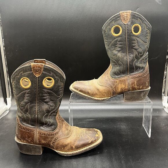 Ariat Boots Children’s Youth 1 Distressed Brown Roughstock Cowboy 10016239 - Picture 2 of 7